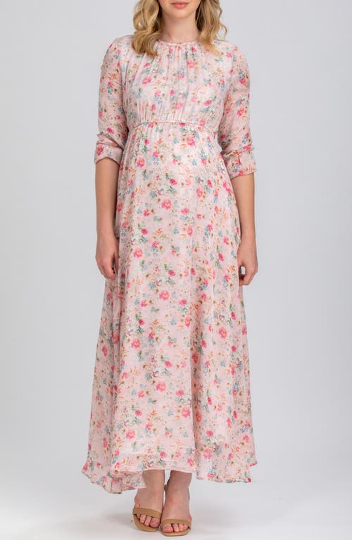 Pietro Brunelli Maternity Floral Chiffon Maternity Maxi Dress In Pink