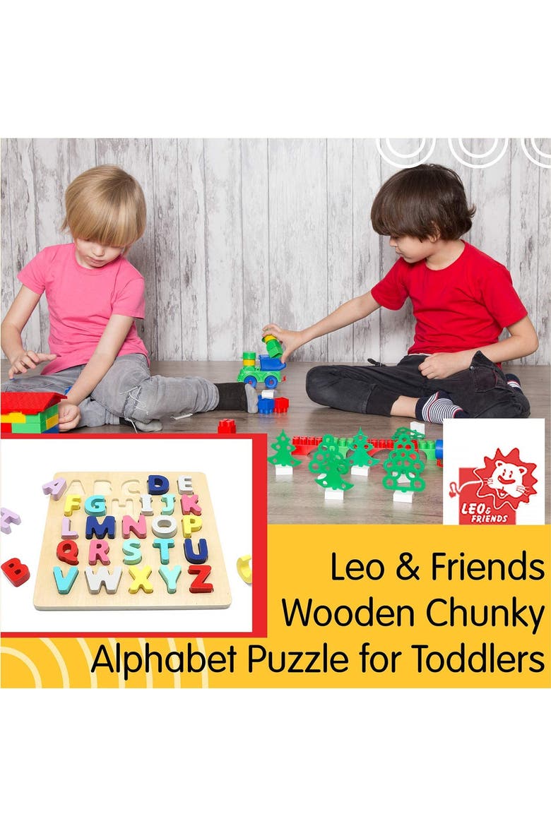 Wooden Chunky Alphabet Puzzle for Toddlers, Preschoolers, Alternate, color, Pink