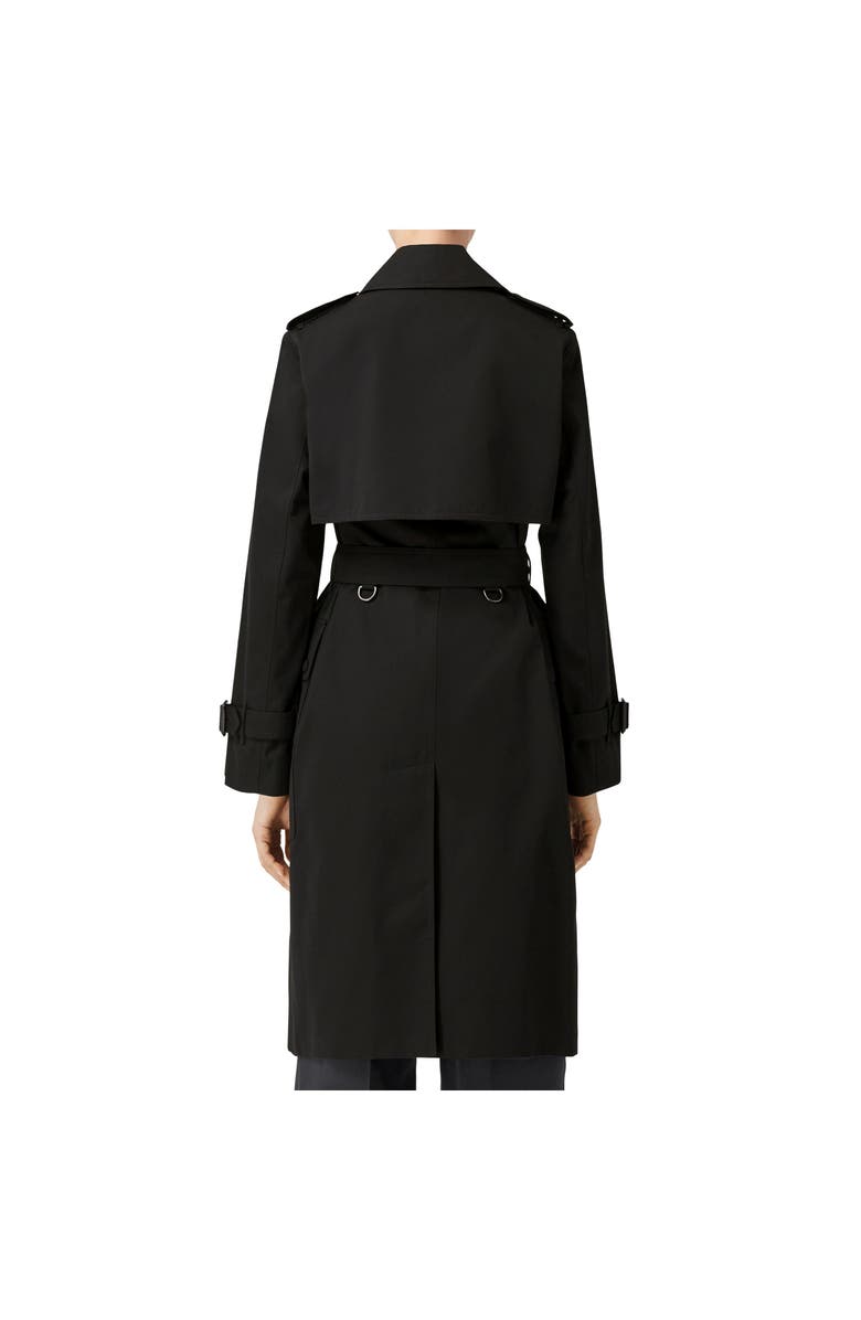 Burberry Long Check Lapel Gabardine Trench Coat, Alternate, color, Black