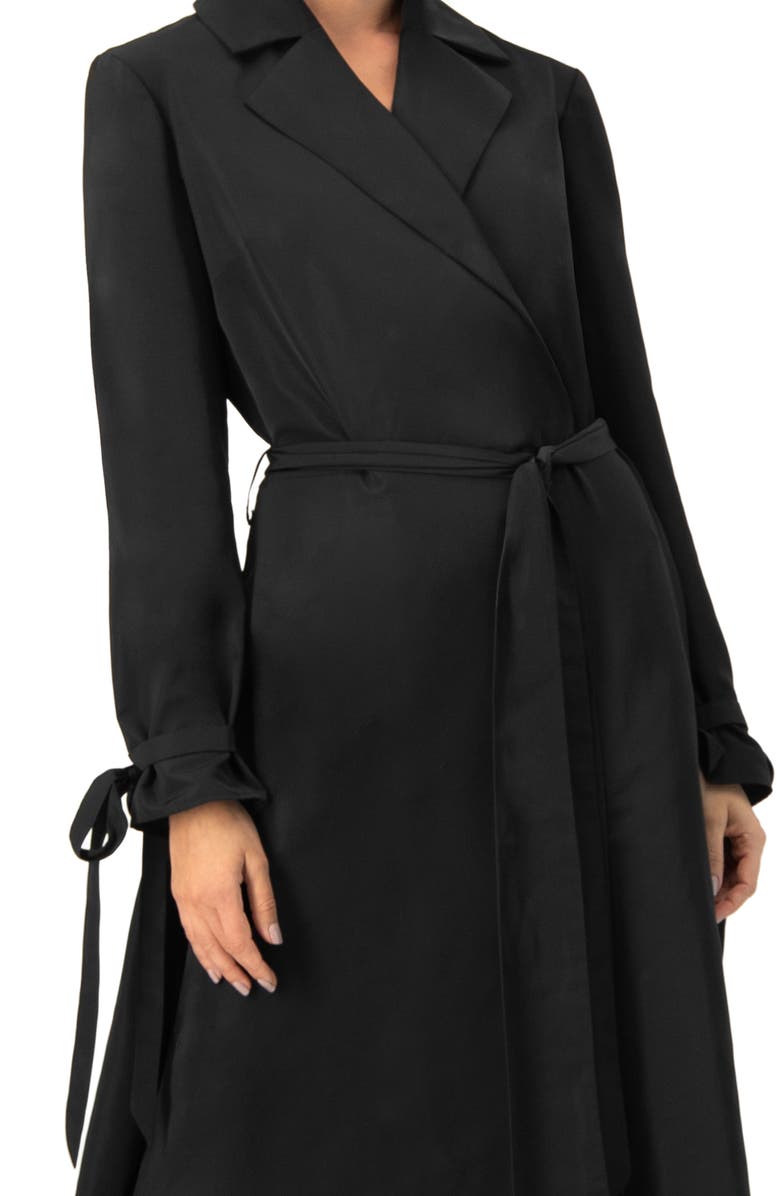 IVONNE Long Sleeve Wrap Midi Dress, Alternate, color, Black