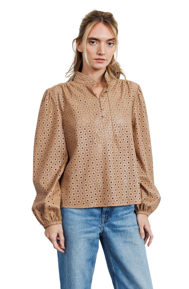 CIEBON Sadie Faux Leather Blouson Sleeve Shirt, Alternate, color, 