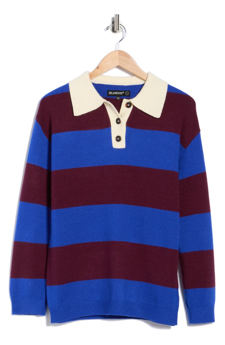 BLANKNYC Stripe Polo Sweater, Alternate, color, Campus Cool