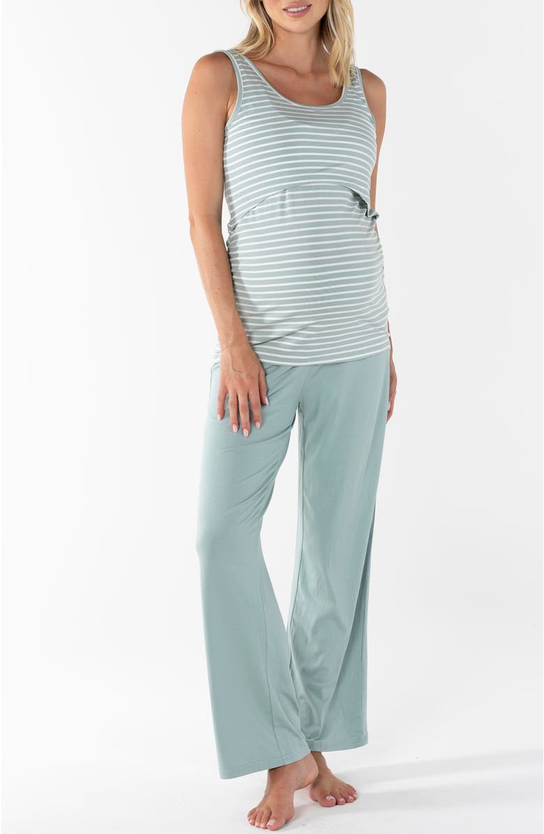 Angel Maternity Elar Maternity & Nursing 2-Piece Sleepwear Set for New Moms, Alternate, color, Green