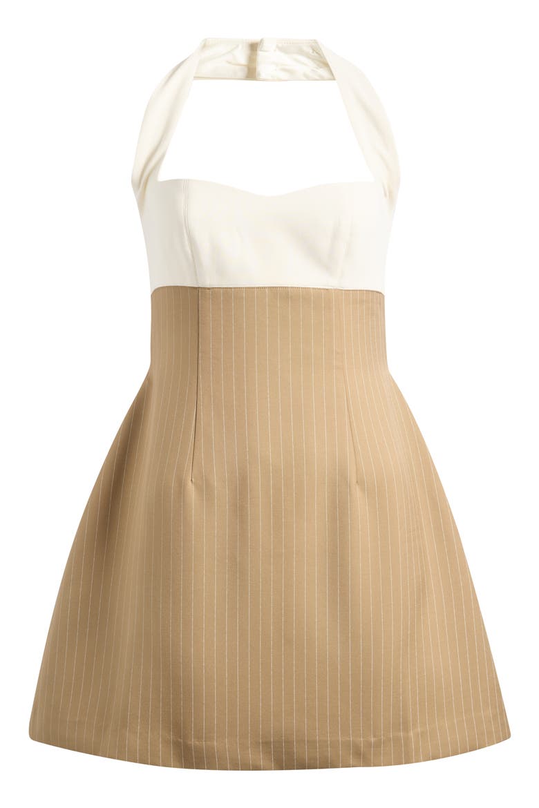 Pinstripe Halter Minidress, Main, color, CAMEL