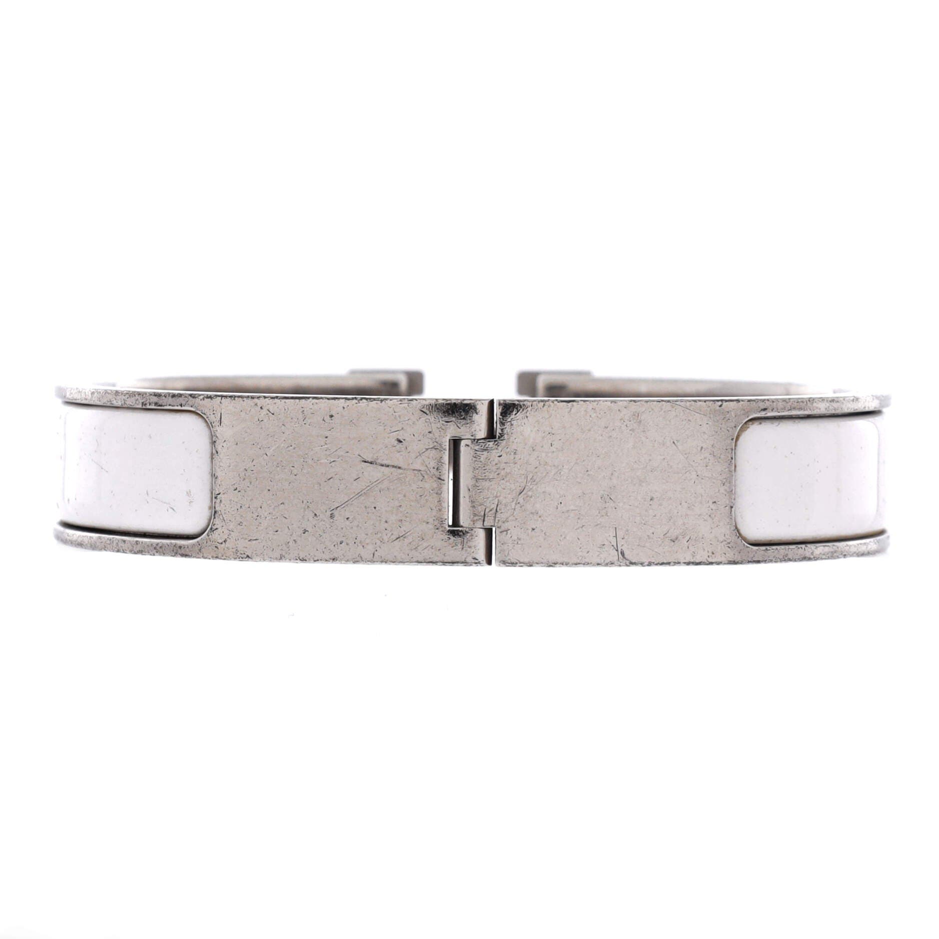 Pre-Owned Hermes Clic H Bracelet Enamel Narrow, Alternate, color, White