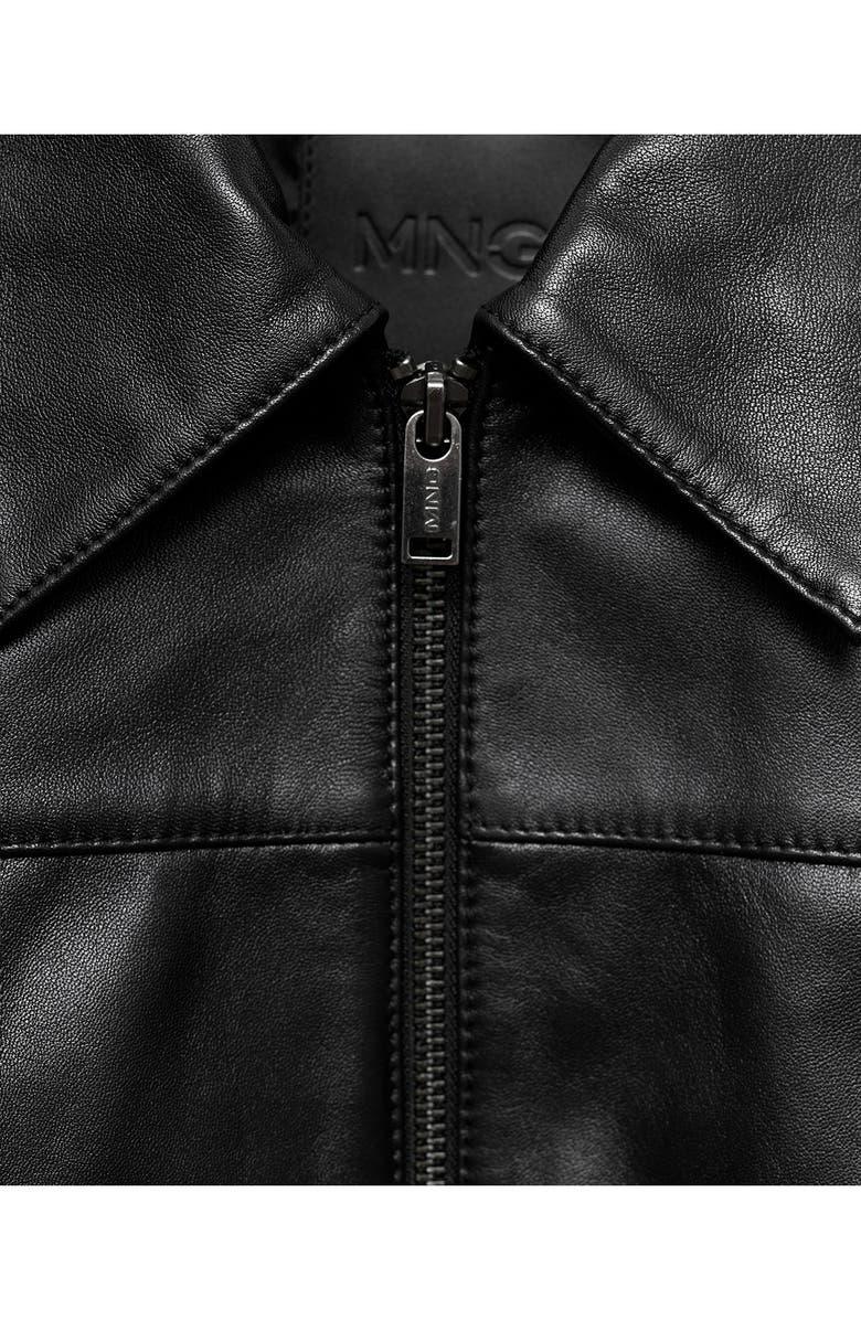 MANGO Leather Zip Jacket, Alternate, color, Black