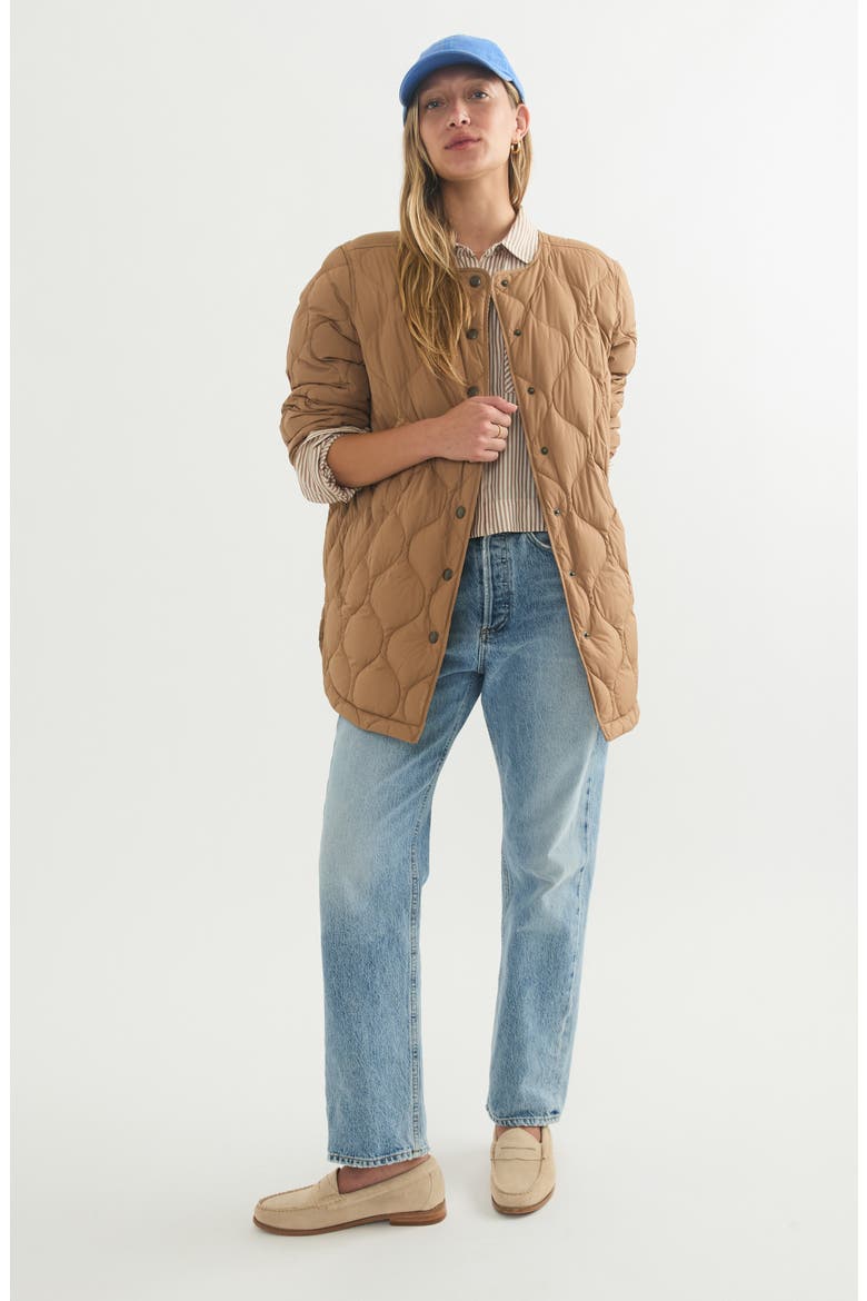 Collarless Quilted Coat, Alternate, color, CARAMEL