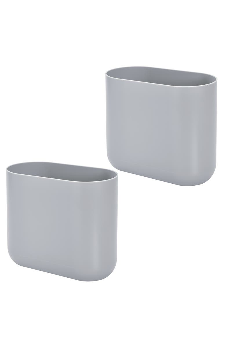iDesign Small Plastic 1.9 Gallon / 7 L Oval Bathroom Trash Can, 2-Pack, Gray, Main, color, Gray