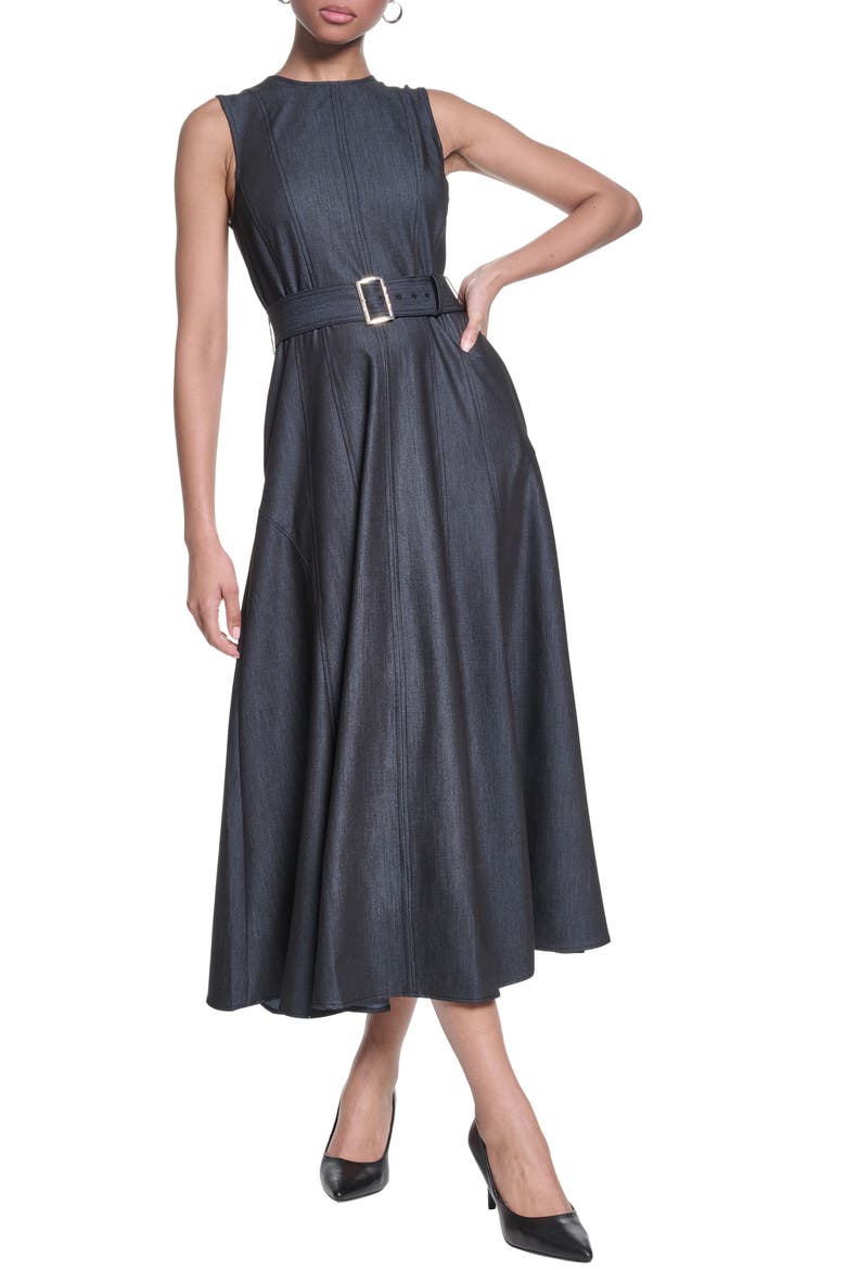 Belted Sleeveless Midi Dress, Main, color, INDIGO
