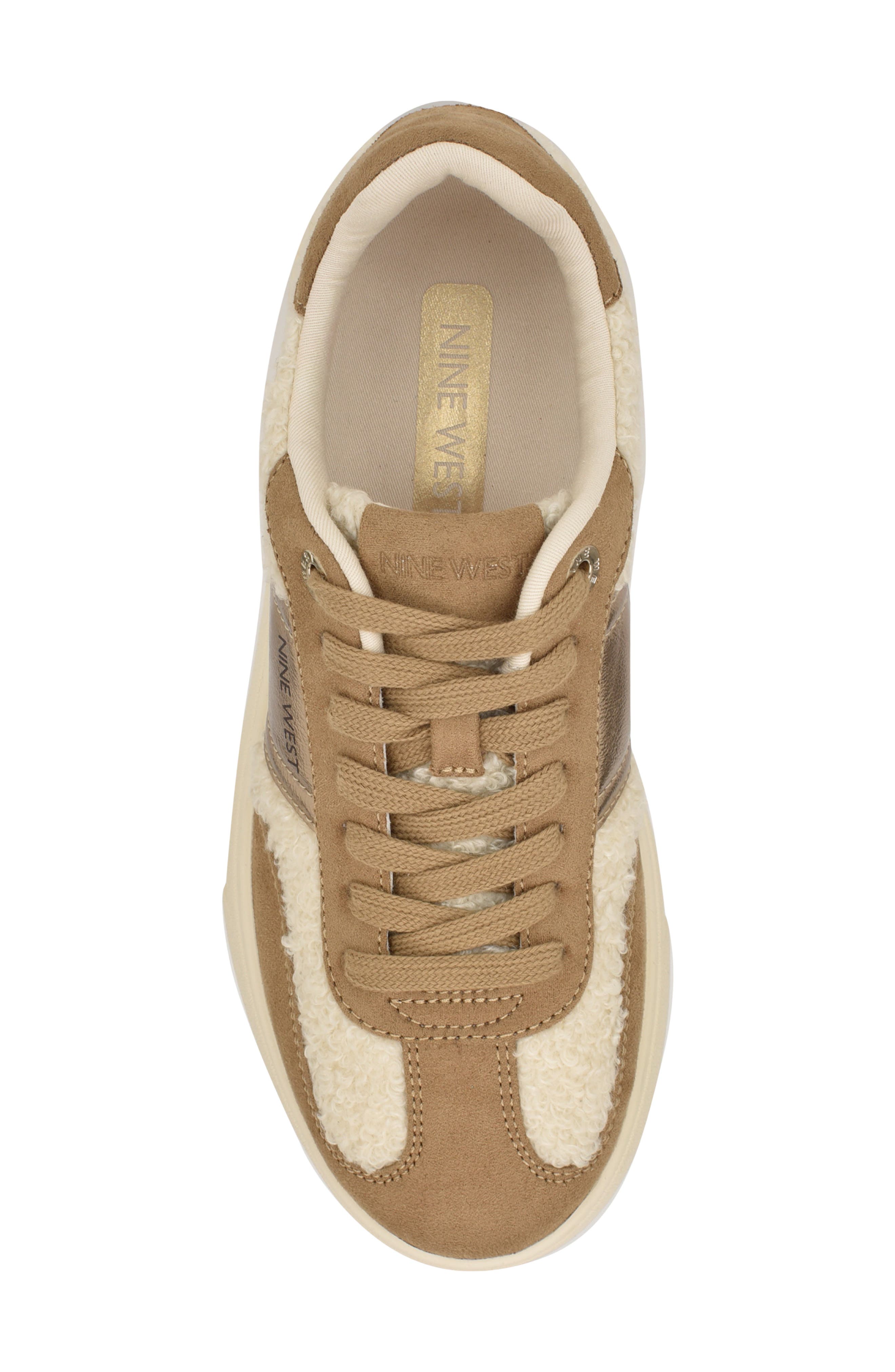 Nine West Linehan Faux Shearling Sneaker, Alternate, color, Medium Natural