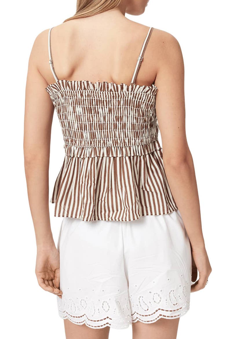 Kali Stripe Smocked Cotton Peplum Tank, Alternate, color, PENNY BROWN/ WHITE