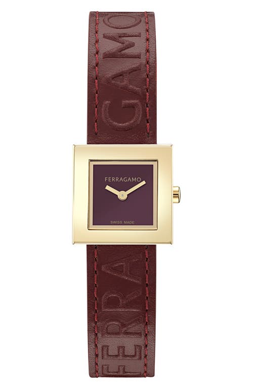 Ferragamo Women's Swiss Portrait Burgundy Leather Strap Watch 20mm In Ip Yellow Gold