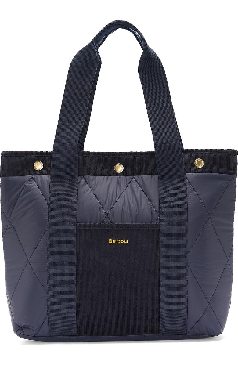 Barbour Healy Mixed Media Tote, Main, color, Navy