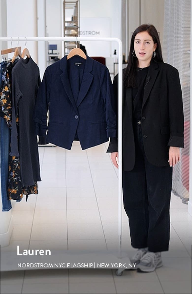 Ruched Sleeve Linen Blend Blazer, sales video thumbnail