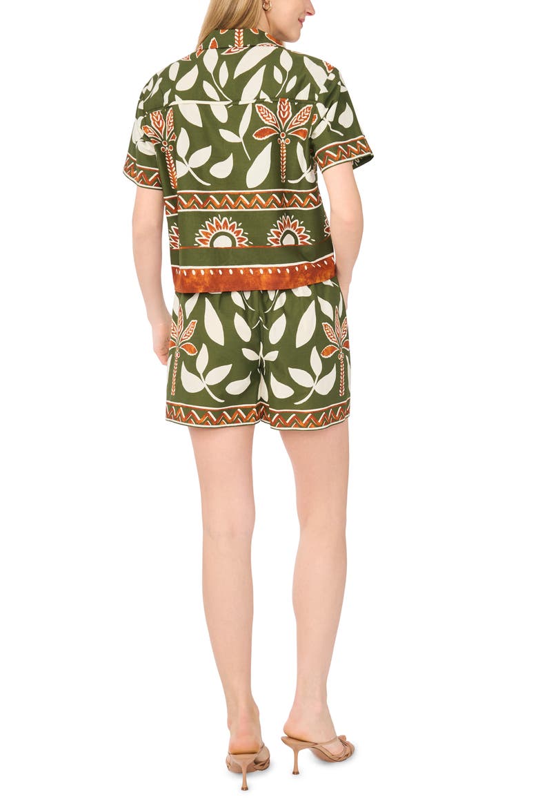 Floral Print Cotton Drawstring Shorts, Alternate, color, CHIVE