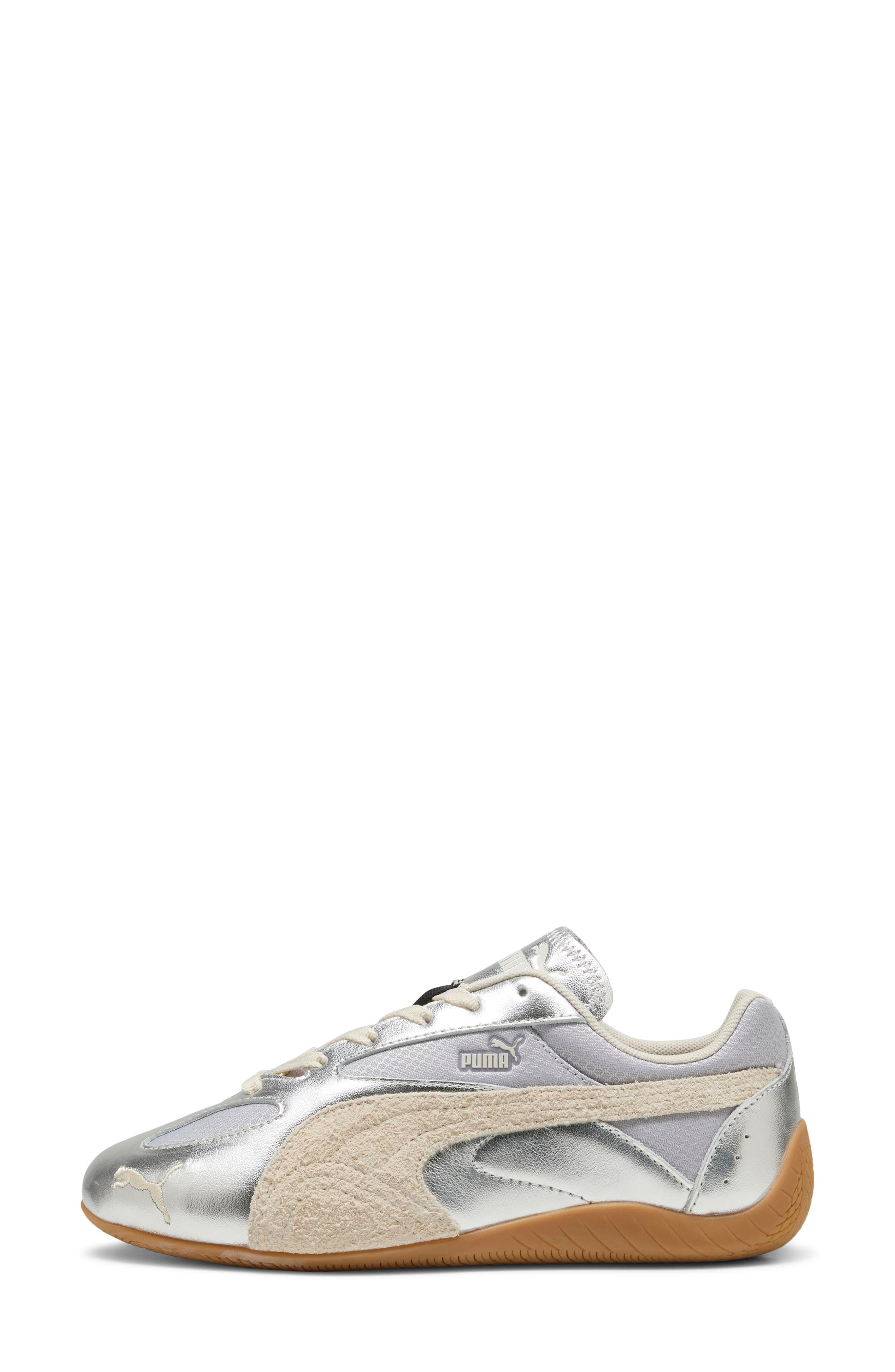 Speedcat Lou Metallic Leather Sneaker, Alternate, color, VIBRANT SILVER/ GUM