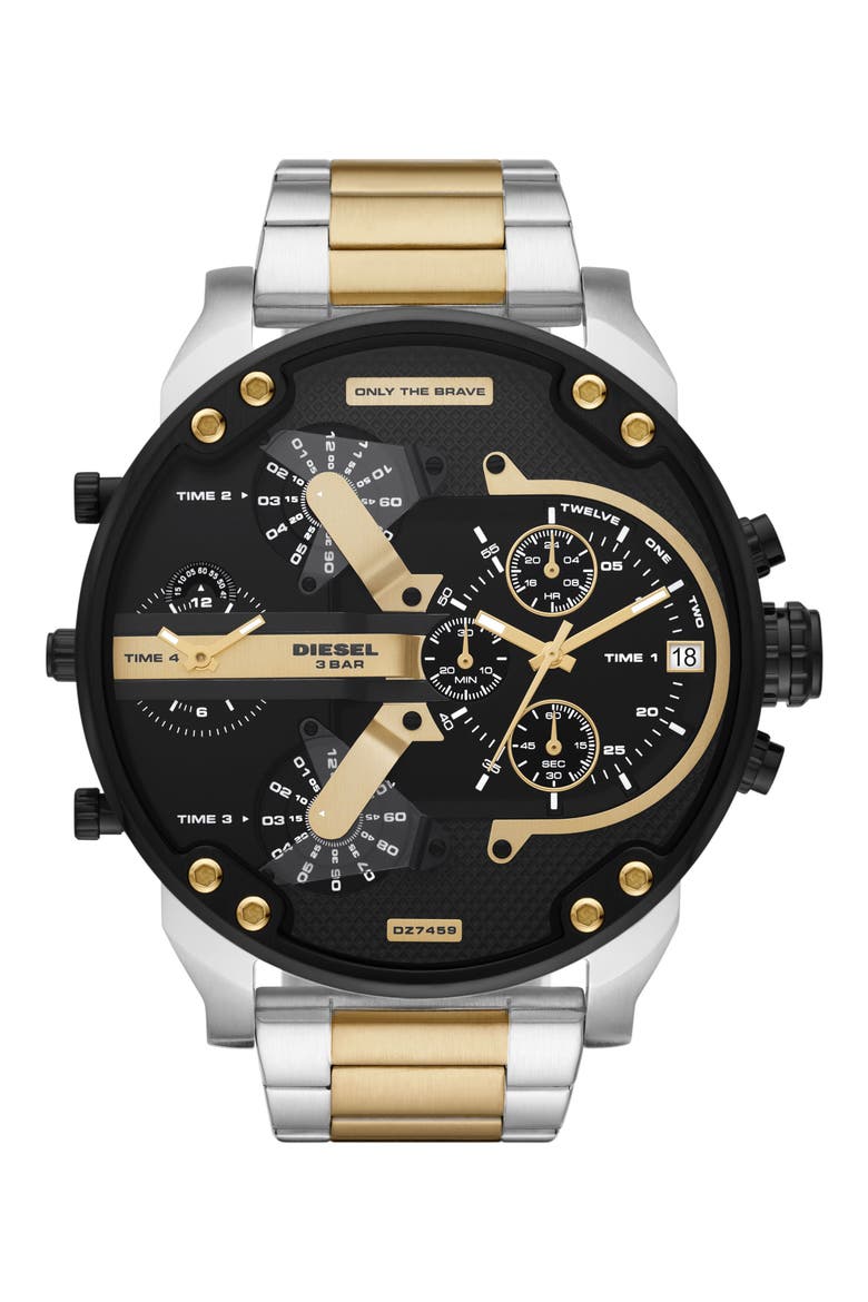 Mr. Daddy 2.0 Chronograph Two-Tone Bracelet Watch, 57mm, Main, color, BLACK, GOLD, SILVER