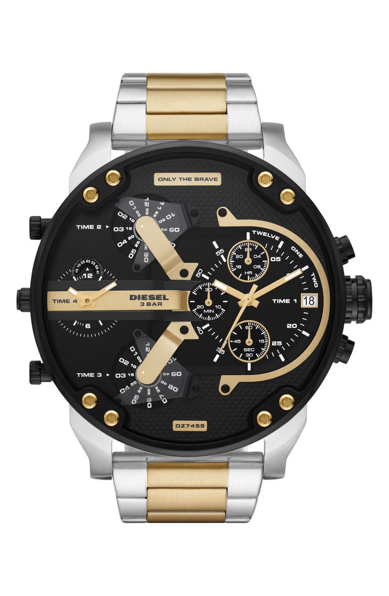 DIESEL<sup>®</sup> Mr. Daddy 2.0 Chronograph Two-Tone Bracelet Watch, 57mm, Main, color, Gold/Silver/Black