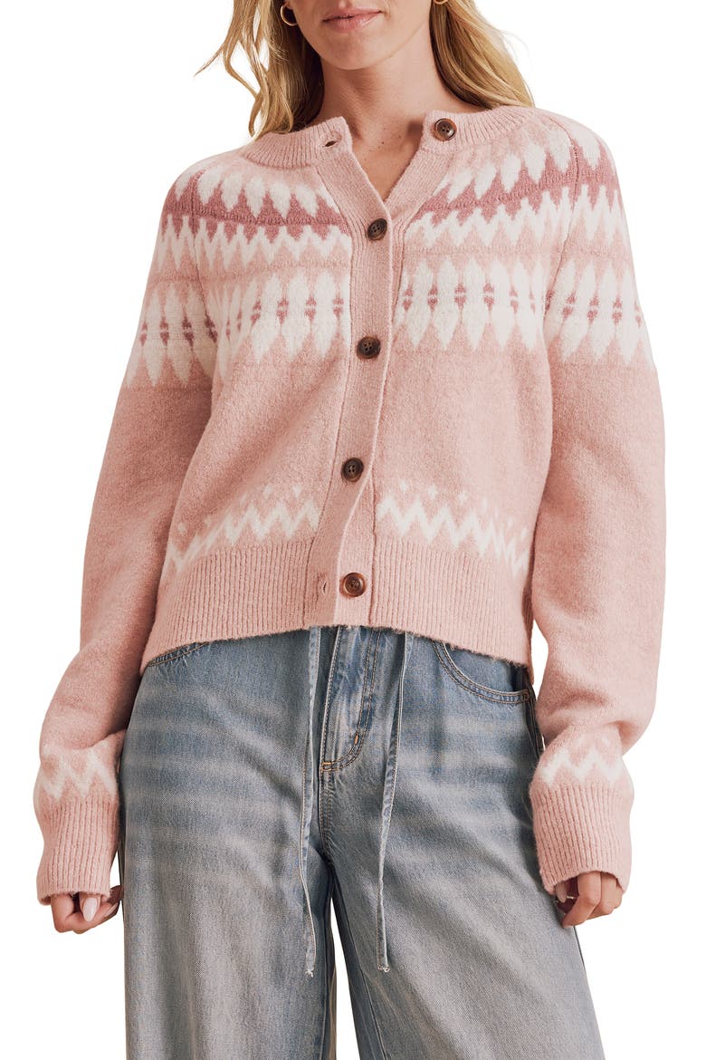 Fina Fair Isle Cardigan, Main, color, PINK MOUSSE