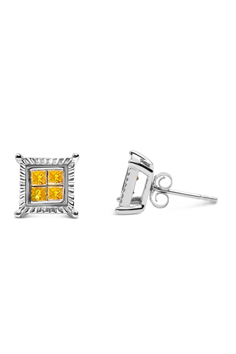 .925 Sterling Silver 1/2 Cttw Yellow Princess Diamond Quad Stud Earring, Alternate, color, White