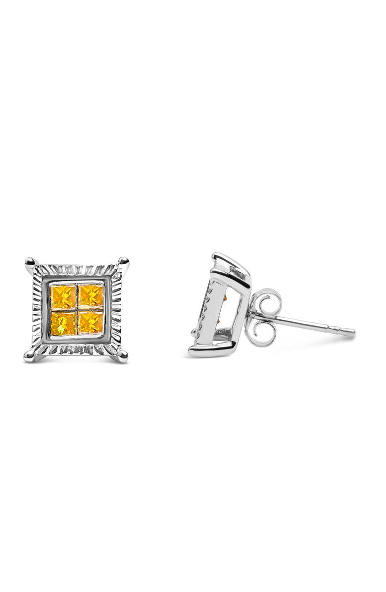 Haus of Brilliance .925 Sterling Silver 1/2 Cttw Yellow Princess Diamond Quad Stud Earring, Alternate, color, White