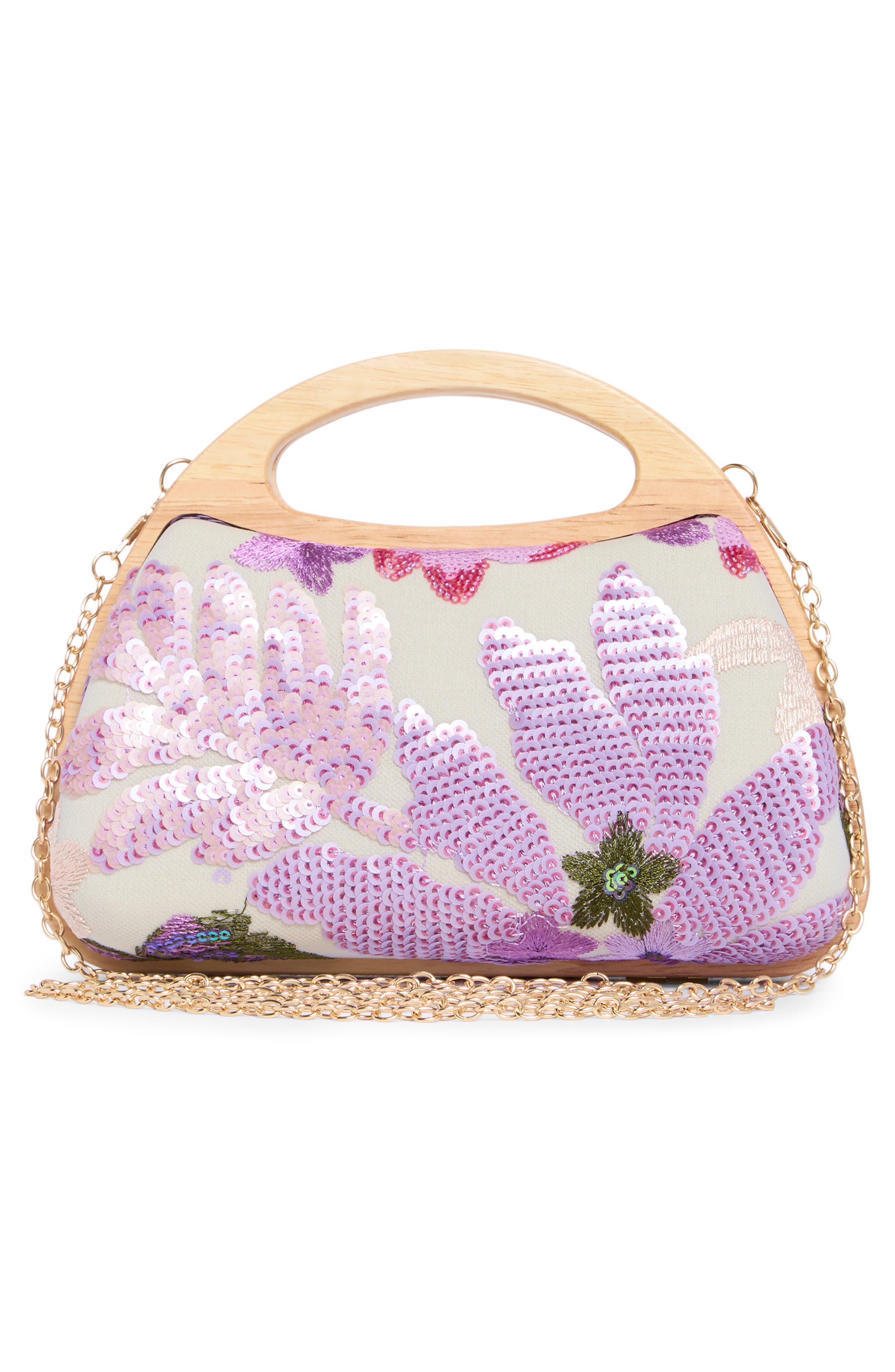 Jessica McClintock Sherrita Sequin Flower Embroidered Clutch, Alternate, color, Iris