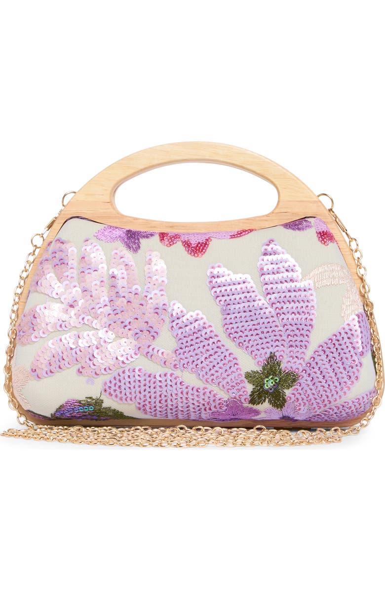 Jessica McClintock Sherrita Sequin Flower Embroidered Clutch, Alternate, color, Iris