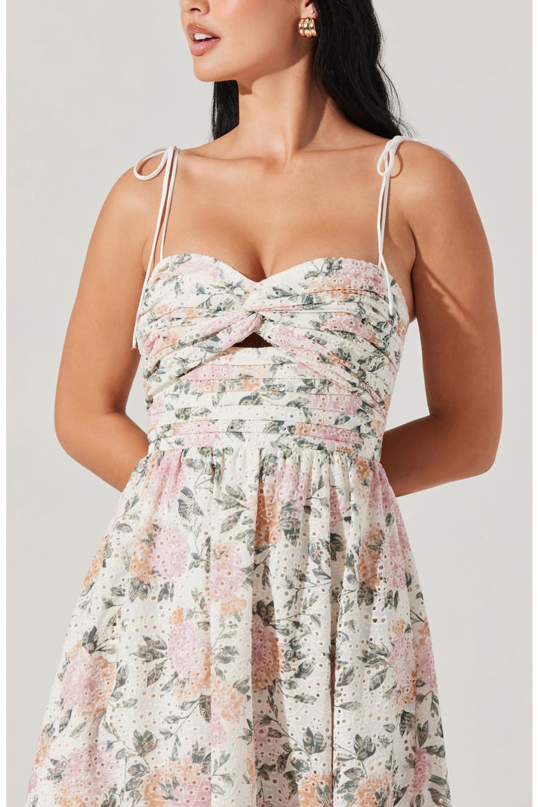 Sariah Eyelet Embroidery Floral Print A-Line Dress, Alternate, color, DUSTY PINK FLORAL
