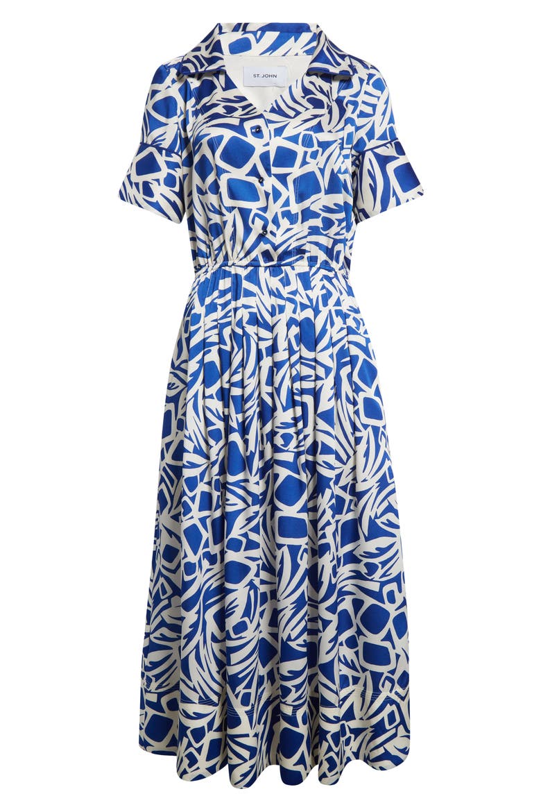 Vintage Botanical Cutout Short Sleeve Midi Dress, Alternate, color, SAPPHIRE/ IVORY