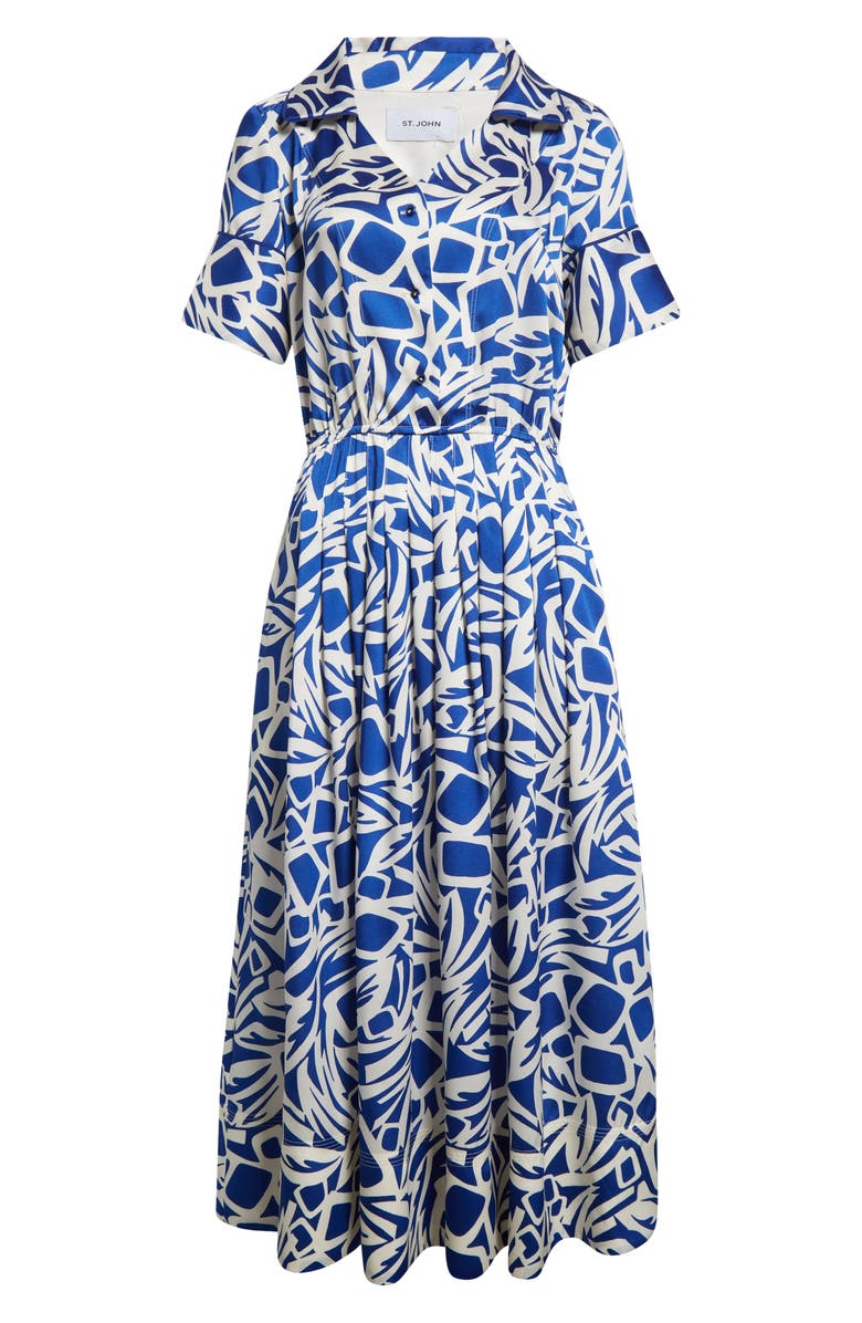 ST. JOHN Vintage Botanical Cutout Short Sleeve Midi Dress, Alternate, color, Sapphire/ Ivory