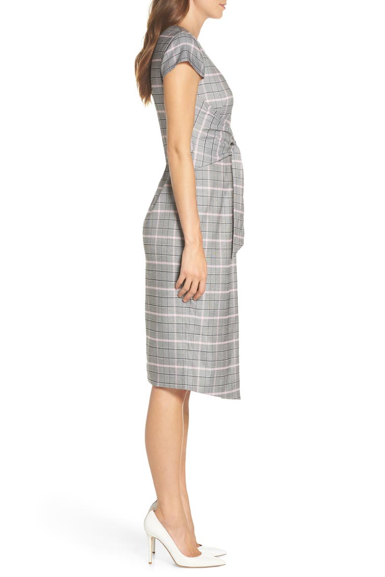 Wrapped Plaid Sheath Dress, Alternate, color, PINK BLACK PLAID