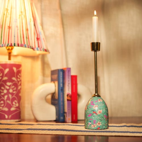 Mela Artisans Aqua Flora Tapered Candleholders In Blue