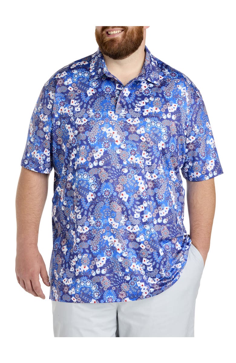 Robert Graham Big & Tall Aces of Skulls Performance Polo Shirt, Main, color, Blue