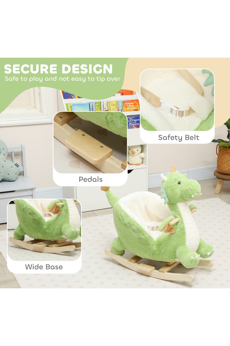 Baby Rocking Horse Ride Dinosaur Kids Ride On Toy with Realistic Sound and Safety Belt Plush Animal Rocker for Kids, Alternate, color, Green