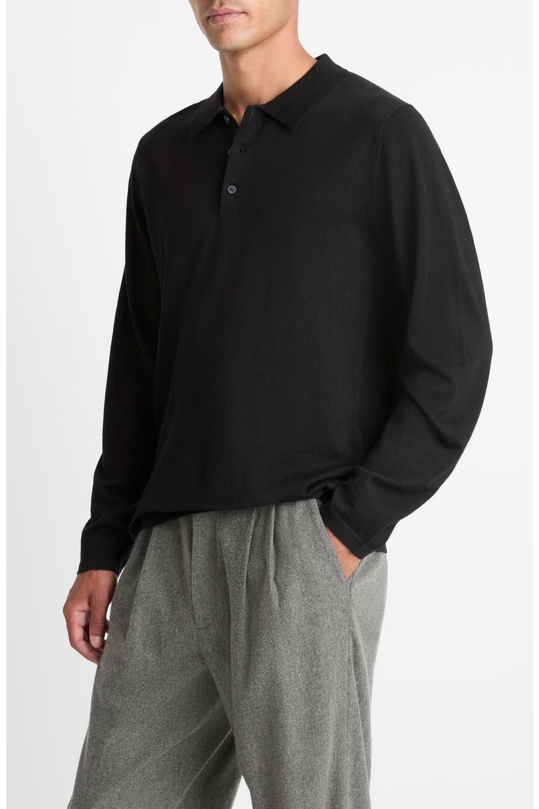 Long Sleeve Merino Wool Polo, Alternate, color, BLACK