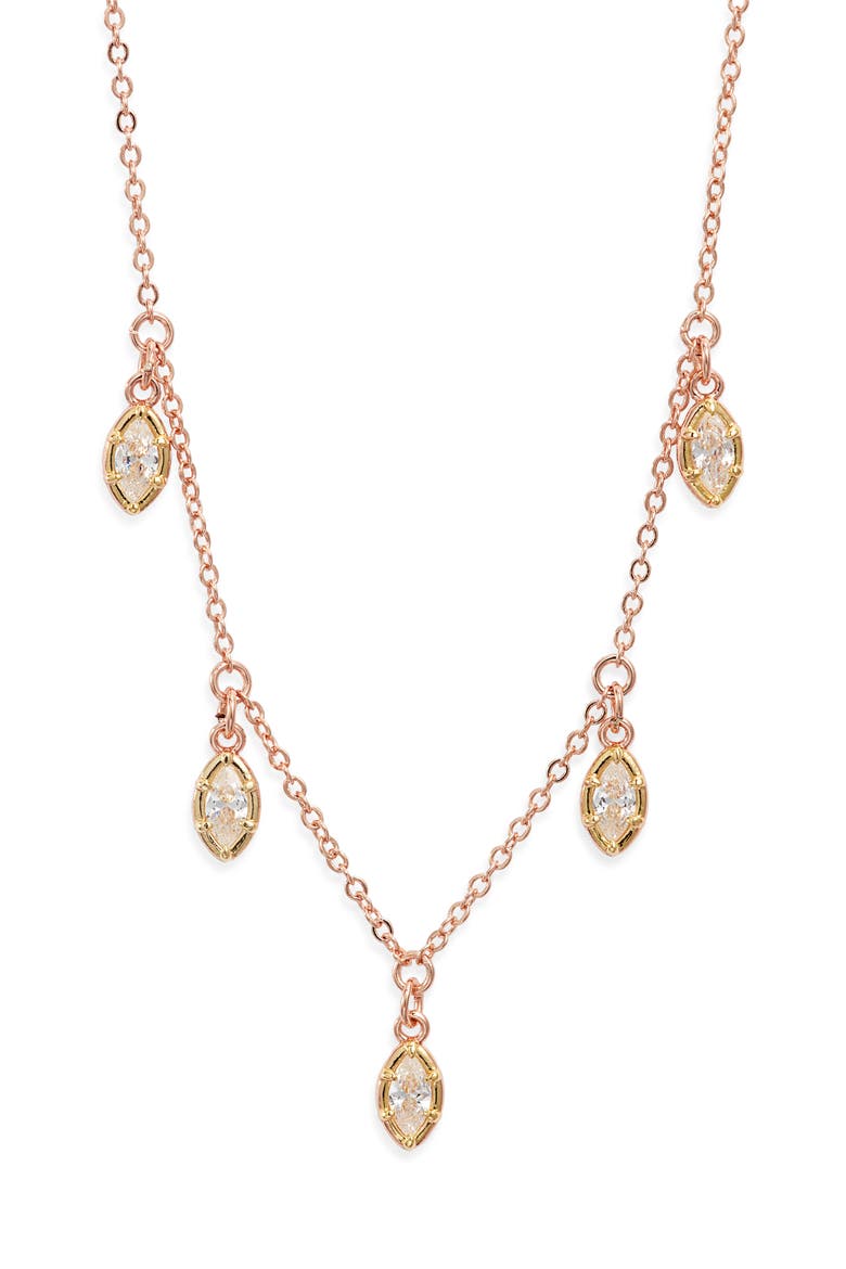 Georgian Cubic Zirconia Drops Frontal Necklace, Main, color, CLEAR- ROSE GOLD- GOLD