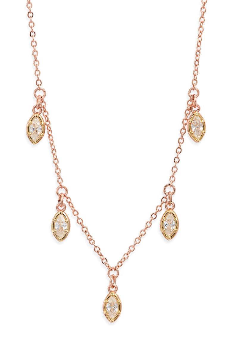 Nordstrom Georgian Cubic Zirconia Drops Frontal Necklace, Main, color, Clear- Rose Gold- Gold