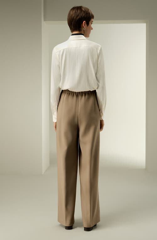 Lilysilk Silk-wool Pleated Wide-leg Trousers In Brown