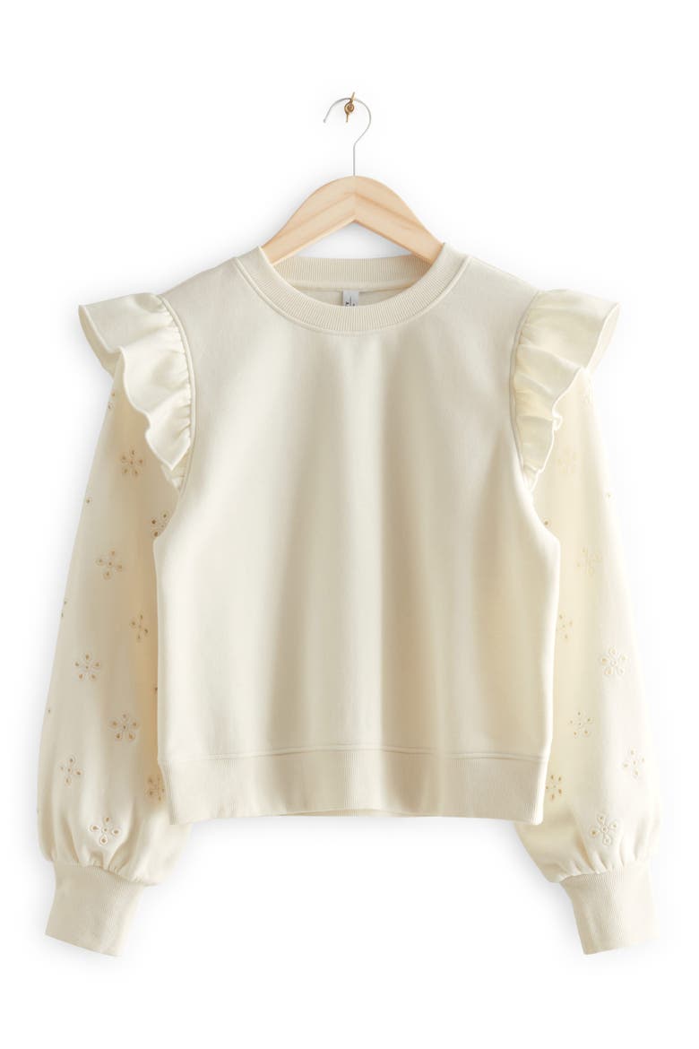 Eyelet Sleeve Sweatshirt, Alternate, color, WHITE