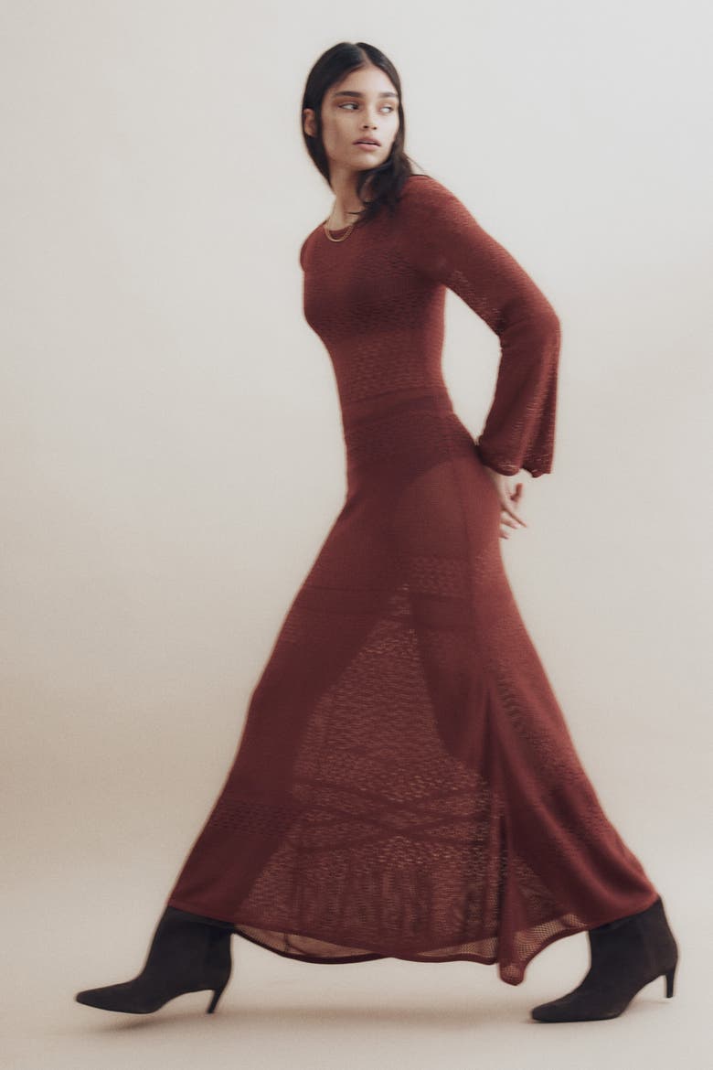 Pointelle-knit Maxi Dress, Main, color, Brown