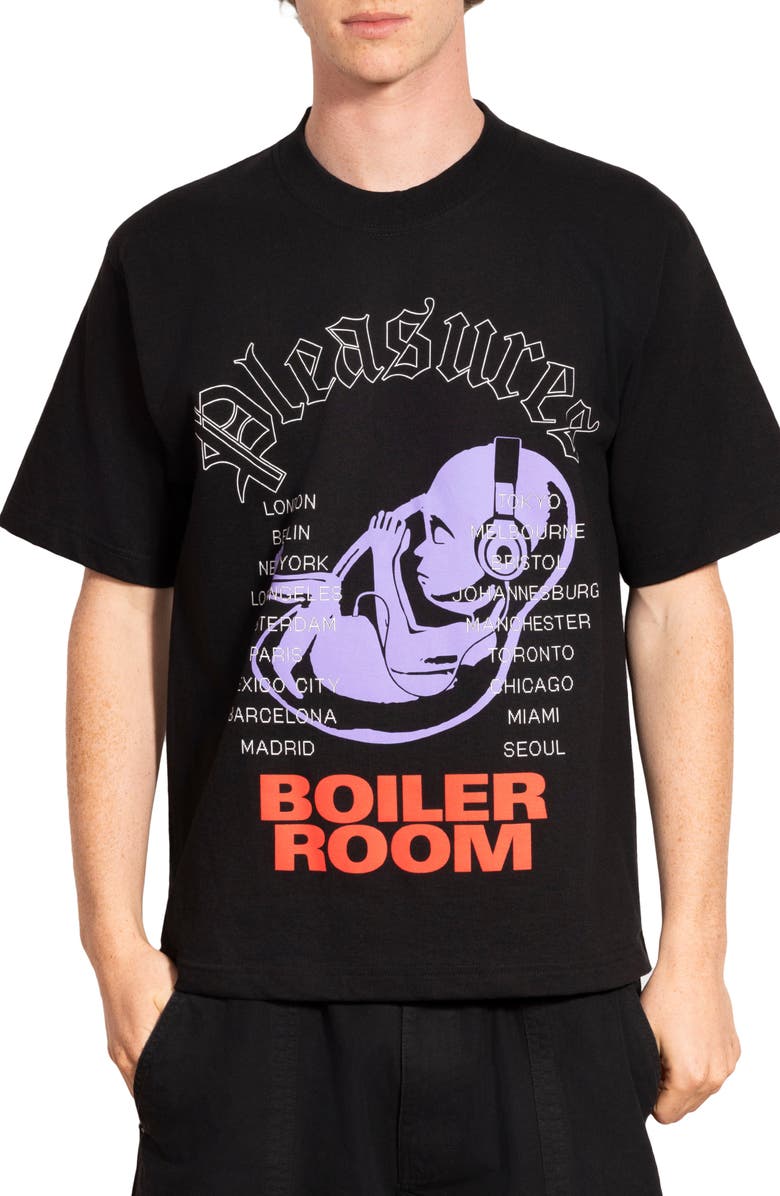 PLEASURES x Boiler Room Headphone Cotton Graphic T-Shirt, Main, color, Black