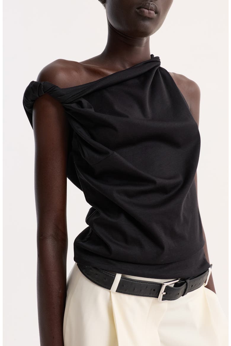 Sculptural Cotton, Modal & Silk Top, Alternate, color, BLACK