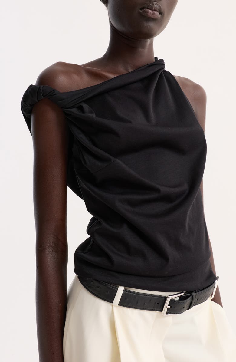 Róhe Sculptural Cotton, Modal & Silk Top, Alternate, color, Black