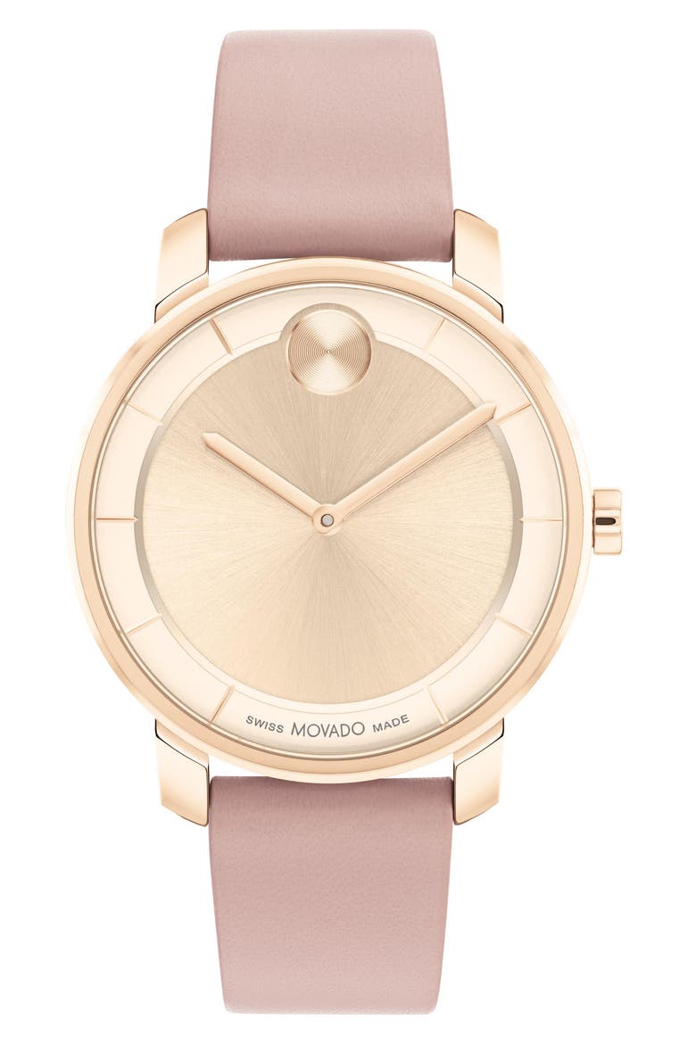Bold Access Museum Dot Leather Strap Watch, 34mm, Main, color, ROSE