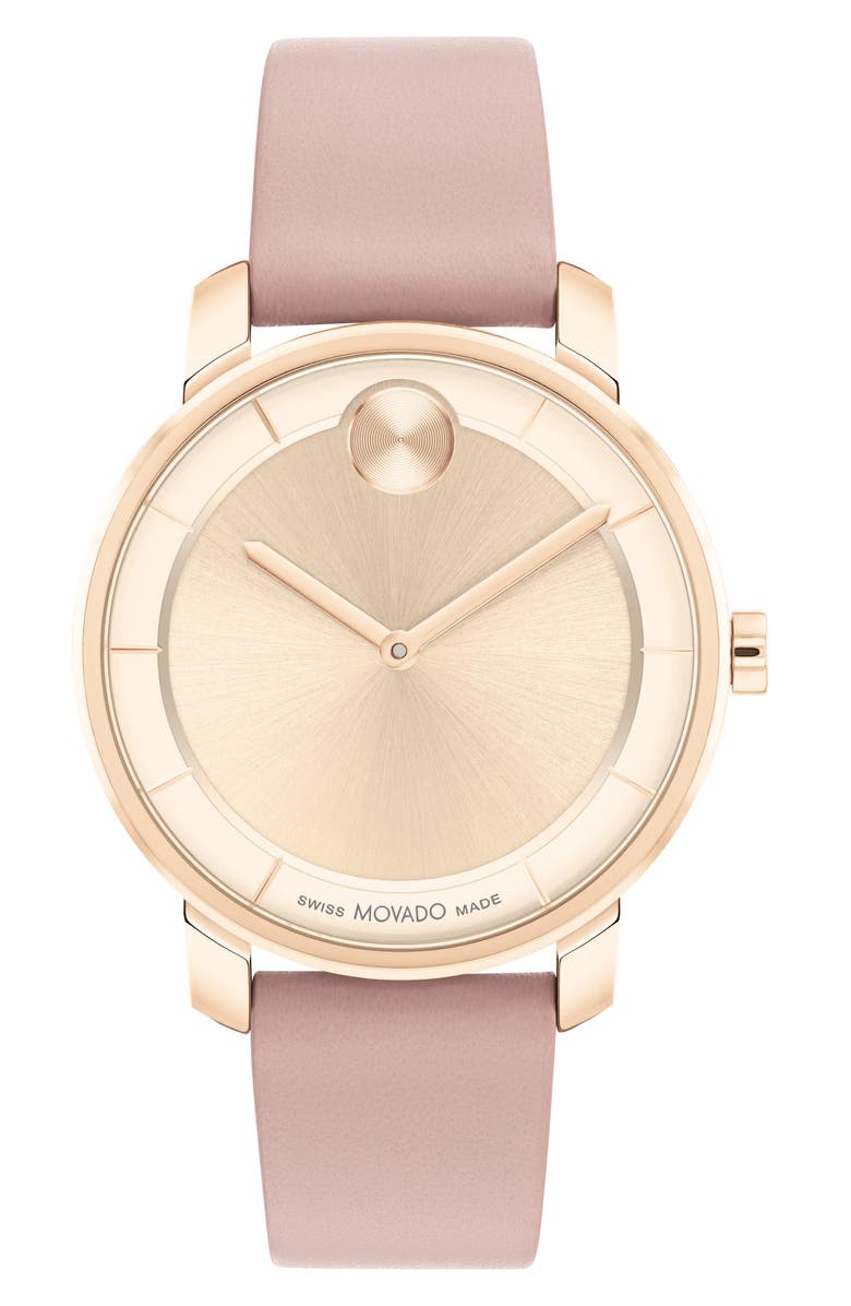 Movado Bold Access Museum Dot Leather Strap Watch, 34mm, Main, color, Rose