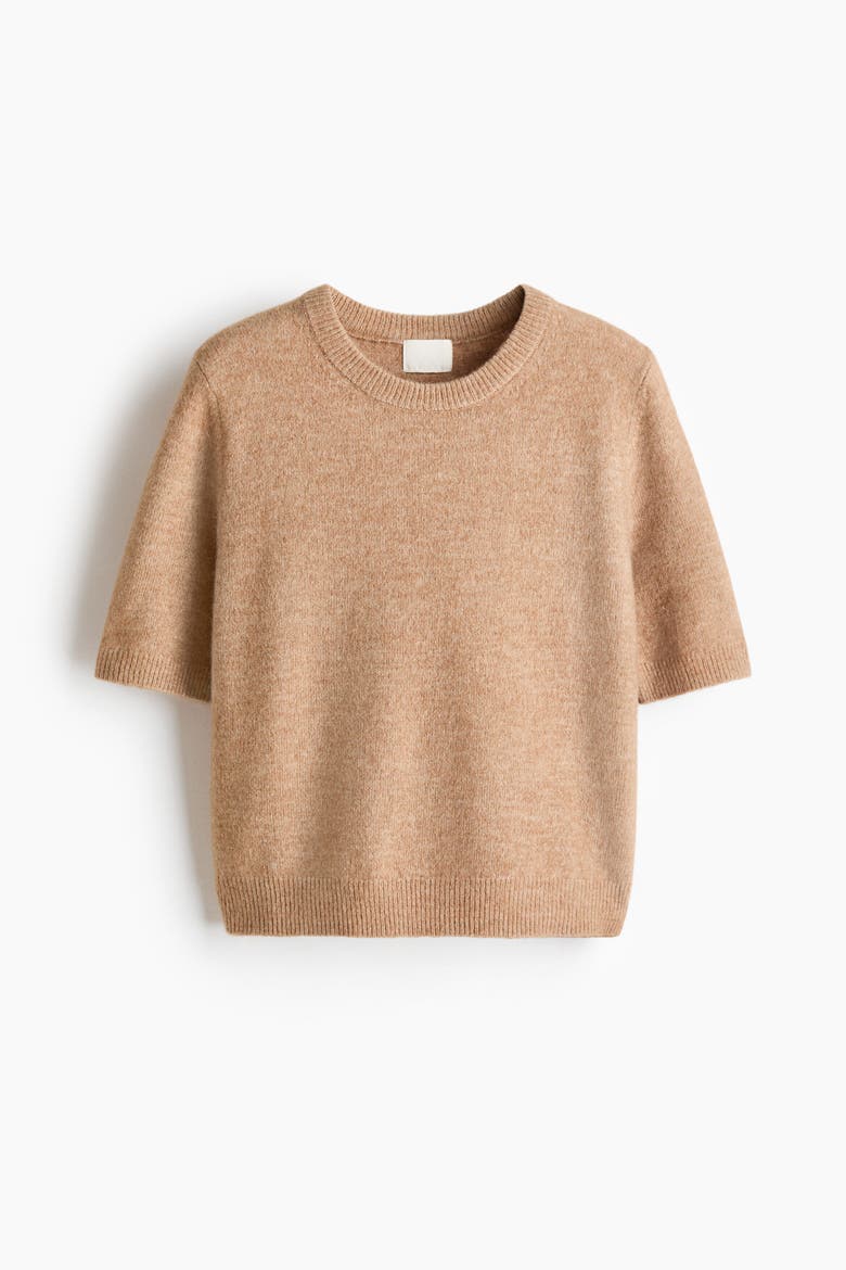 Fine-knit T-shirt, Alternate, color, Beige melange