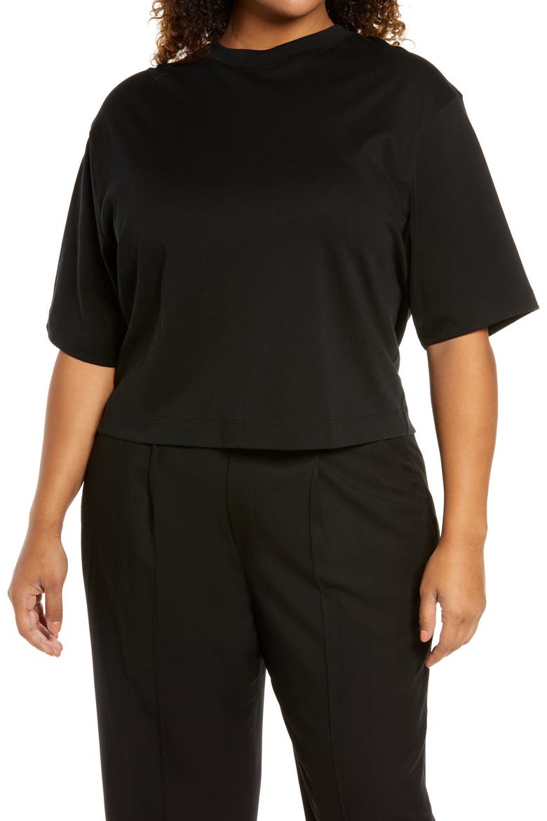 Wide Sleeve Pima Cotton Crop Top, Main, color, BLACK