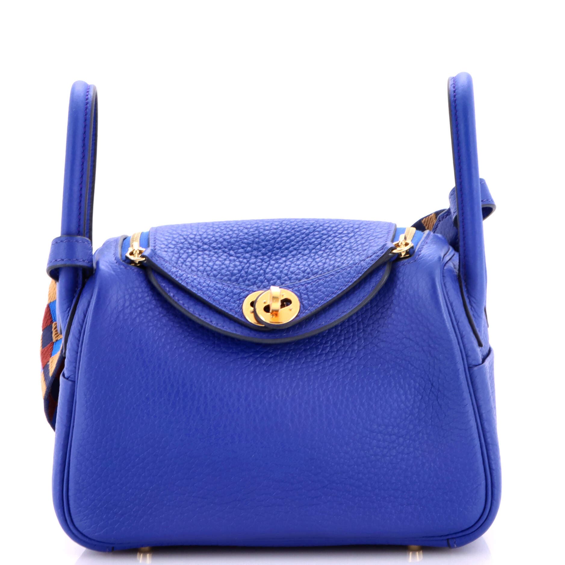 Pre-Owned Hermes Lindy Quadrille Bag Clemence with Canvas Mini, Main, color, Bleu Royal