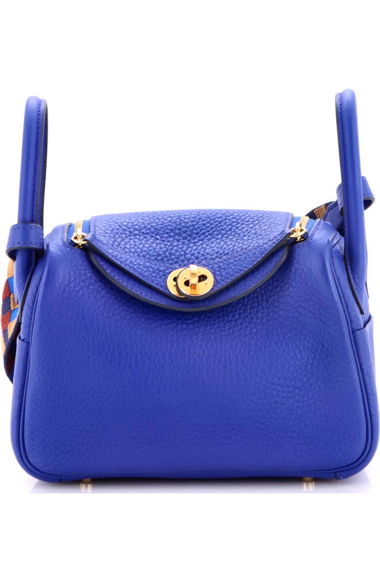 Pre-Owned Hermes Lindy Quadrille Bag Clemence with Canvas Mini, Main, color, Bleu Royal
