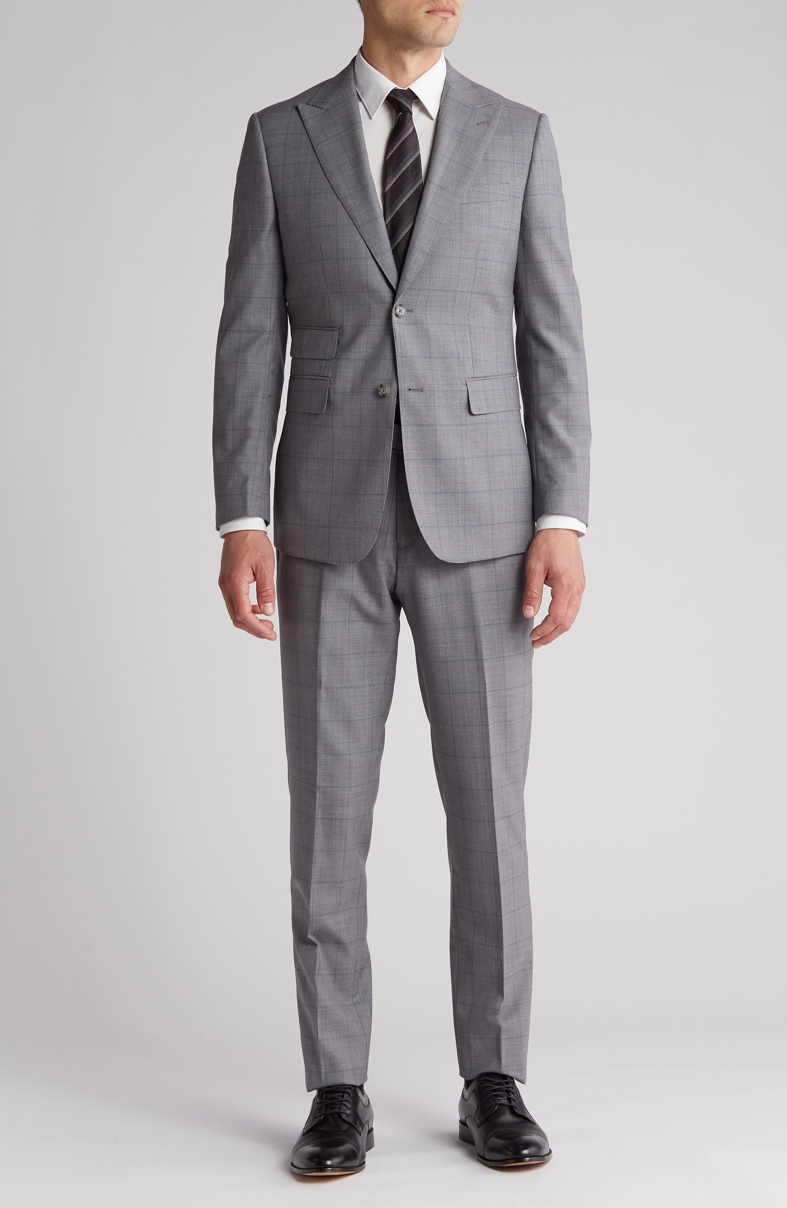 English Laundry Plaid Trim Fit Wool Blend Two-Piece Suit